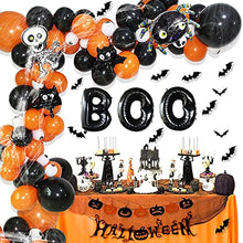 Load image into Gallery viewer, KAINSY Halloween Balloon Arch Garland Kit, Halloween Balloon Decorations, Black Orange Balloon Set with Spider Skull Balloon Web and 3D Bat for Halloween Party Decor Indoor Outdoor
