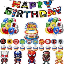 Load image into Gallery viewer, Superhero Avengers Party Decorations - Superhero Birthday Party Decoration Happy Birthday Banner Avengers Aluminum Balloon Superhero Balloon Cake Toppers for Superhero Themem Party Supplies
