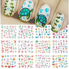 Load image into Gallery viewer, Firot Summer Ocean Nail Stickers Nail Art Water Transfer Decals Summer Nail Art Supplies Ocean Design Sticker Acrylic Nails Mixed Shapes Nail Ocean Shell Starfish Sea Animals 12 Sheets
