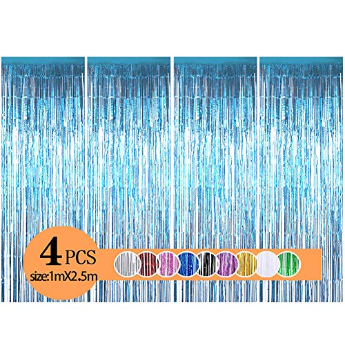 Metallic Tinsel Curtains/Foil Curtain/Streamers Backdrop Fringe Curtains for Birthday Wedding Party,DIY Photo Booth Decorations, Door Window Backdrop Background Photo Props(1x2.5m) (Light Blue)
