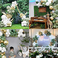 Load image into Gallery viewer, HOUSTAR Sage Green Balloon Garland Arch Kit,Avocado Green White Gold Balloons for Baby Shower,Birthday,Wedding,Tropical Party,Graduation or Jungle Safari Theme Backdrop Party Decorations
