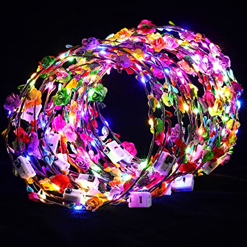 40 Pcs LED Flower Headband Crown Set, Light up Flower Wreath Crown Glowing Floral Headpiece Flower Hair Garlands Headdress for Women Girls Hair Accessories Wedding Party Holiday St. Patrick Day Easter
