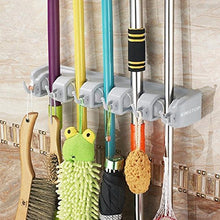 Load image into Gallery viewer, KINGTOP Broom Mop Holder, Wall Mounted Organizer with 5 Position 6 Hooks, Utility Room Storage Solutions for Kitchen, Bathroom, Garage and Garden
