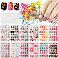 Load image into Gallery viewer, Kalolary 288 PCS Children False Nails, Cute False Nails Press on Pre-glue Full Cover Gradient Color Rainbow Pattern Short Nails with 2PCS Double-Side Glue Nail Stickers,Exquisite Gifts for Girls
