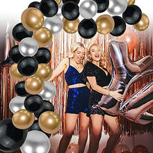 Load image into Gallery viewer, Black Gold Balloon Arch Kit,94pcs Metallic Black Gold and Silver Balloon Garland Arch Kit for Men Women Birthday Party Wedding Halloween Decorations
