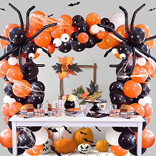 Halloween Balloon Garland Arch kit 171 Pieces with Halloween Spider Web Black Orange Gray Balloons Spider Balloons for Halloween Day Party Decorations