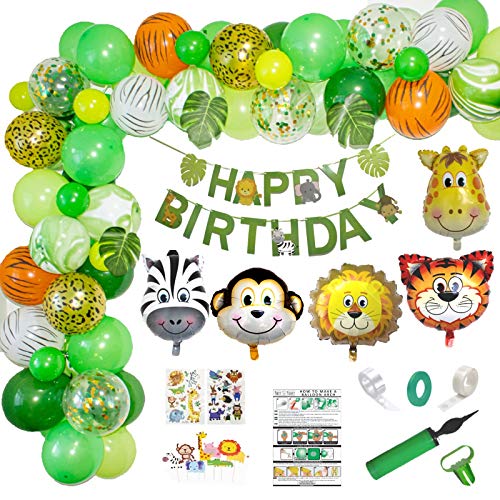 Party Plenty Safari Jungle Balloon Arch Kit with Pump, Birthday Banner ...