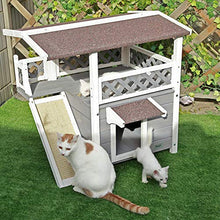 Load image into Gallery viewer, Petsfit Cat Wooden House, Waterproof House Cat Outdoor, Cat Outdoor Shelter with Cat Scratching Pad, Balcony (Grey)
