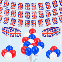 Load image into Gallery viewer, WEDNOK Union Jack Flag Set, 30pcs Red White Blue Balloons 10pcs British Flags 10m x 30pcs United Kingdom Banner for Queen Platinum Jubilee Decoration 2022 Celebration Birthday 70 Years Party VE Day
