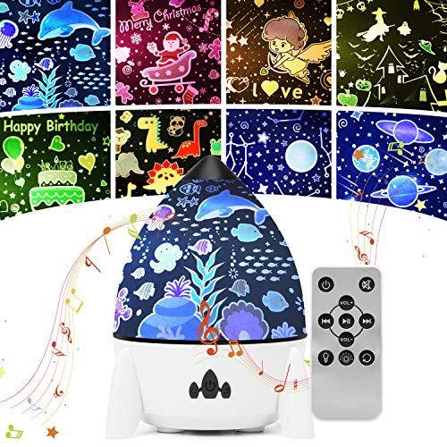 Star Night Light Projector for Baby, Best Gifts Toys for Kids, Rechargeable Rotating LED Lamp with Remote and 8 Films,Built-in 4 Songs and 7 Lighting Modes for Boy Girl Children Bedroom daphomeu Decor