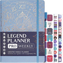 Load image into Gallery viewer, Legend Planner PRO – Deluxe Weekly &amp; Monthly Life Planner to Increase Productivity and Hit Your Goals. Time Management Organizer Notebook – Undated – 18 x 25.5cm Hardcover + Stickers – Periwinkle
