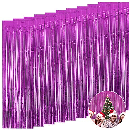 LZYMSZ 10 Pack Foil Curtains, Metallic Tinsel Foil Fringe Curtains, Wall Shimmer Backdrop Decorations for Wedding/Birthday/Party/Christmas/Halloween (Purple, 10PCS)