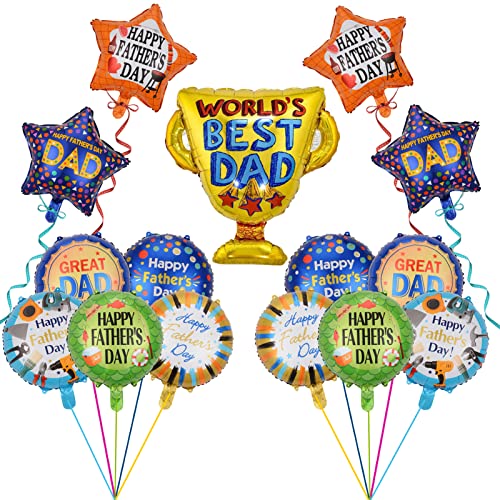 Fathers Day Balloons, 15 Pcs Happy Father's Day Decorations Balloons, Love You Dad Fathers Day Aluminum Foil Floral Balloons for Fathers Day Birthday Party Decorations (Father's Day)