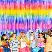 Load image into Gallery viewer, KONUNUS 2 Pack Metallic Tinsel Curtains, Rainbow Foil Fringe Curtain Foil Fringe Backdrop for Birthday Graduation Party Decorations (3.28 x 6.56 ft)
