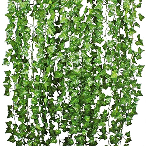 YQing 84 Ft-12 Pack Artificial Ivy Leaf Garland, Artificial Ivy Vines Hanging Plants English Ivy Garland Wedding Home Kitchen Garden Office Wedding Wall Decor
