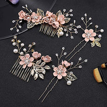 Load image into Gallery viewer, 4pcs Wedding Hair Comb Rhinestone Pearl Hair Pins for Women, Light Rose Gold Wedding Hair Clip Rhinestone Bridal Comb Barrette, Wedding Hair Accessories Headpiece
