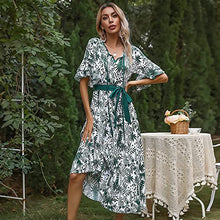 Load image into Gallery viewer, LINBLIL Women's Summer Bobo Floral V-Neck Maxi Dress (XXL, Green)
