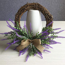 Load image into Gallery viewer, Warooma Artificial Spring Lavender Wreath with Bow,32.5cm Purple Flower Garland Farmhouse Arrangements Front Door Hanging Wall Home Wedding Decoration
