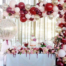 Load image into Gallery viewer, Balloon Garland Arch Kit，WINAROI 100 Pcs Burgundy Pink Metallic Latex Balloons Arch Kit with 16ft Tape Strip &amp; Dot for Baby Shower Decorations, Wedding Birthday
