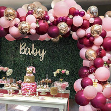 Load image into Gallery viewer, GuassLee 119Pcs Burgundy Pink Balloon Arch Garland Kit - Burgundy Pink Gold Confetti Latex Balloons with Balloon Accessories for Baby Shower Wedding Birthday Girl Party Decorations
