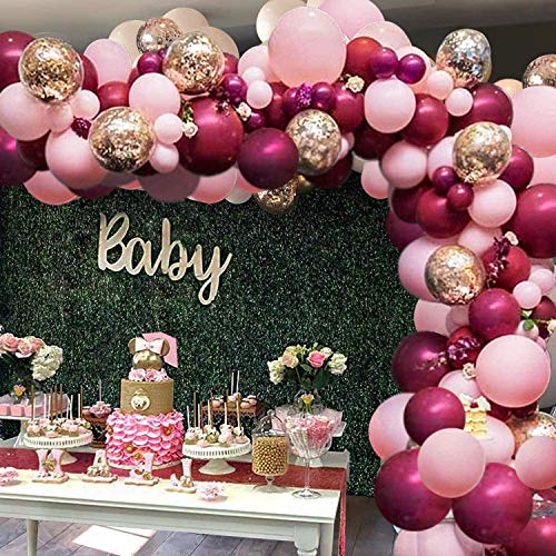 GuassLee 119Pcs Burgundy Pink Balloon Arch Garland Kit - Burgundy Pink Gold Confetti Latex Balloons with Balloon Accessories for Baby Shower Wedding Birthday Girl Party Decorations