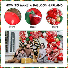 Load image into Gallery viewer, Christmas Balloon Arch Kit, 126PCS Christmas Arch with Red and White Christmas Balloons, Candy Cane Foil Balloons, Christmas Balloon Garland Arch Kit for New Year Xmas Holiday Party Decor
