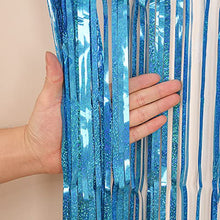 Load image into Gallery viewer, Hisredsun 4 pack Metallic Tinsel Curtains 3.2x8.2ft Sparkle Foil Fringe Curtains for Photo Backdrop Door Wall Hanging Party Christmas Decoration (light blue)
