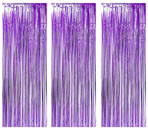 AILEXI 3 Pack Metallic Tinsel Curtains Foil Fringe Shimmer Streamers Curtain Door Window Decoration for Birthday Wedding Party Supplies 3ft*8ft - Purple