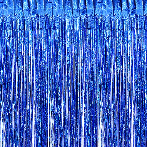 6.5Ft Foil Fringe Curtains, Metallic Tinsel Streamers Backdrop for Party Prom Birthday Favors Decoration, 1 x 2m/ 3.3 x 6.6 feet (Blue)