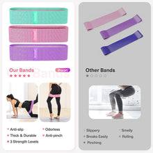 Load image into Gallery viewer, Ihuan Resistance Bands for Exercise &amp; Body Building: 3 Levels Exercise Band | Anti-Slip &amp; Roll Elastic Workout Booty Bands for Women Squat &amp; Glute &amp; Hip Training
