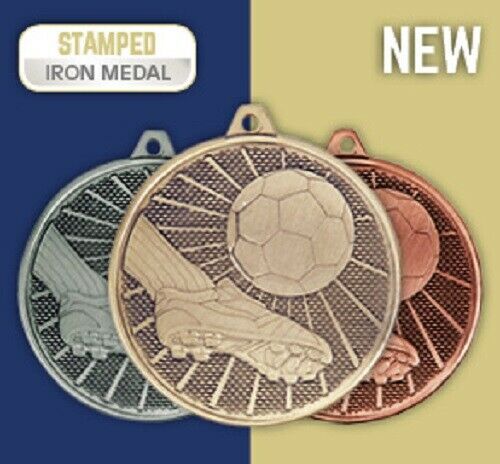15 x Metal Football Medals & Ribbons. In Gold Silver or Bronze FREE ENGRAVING