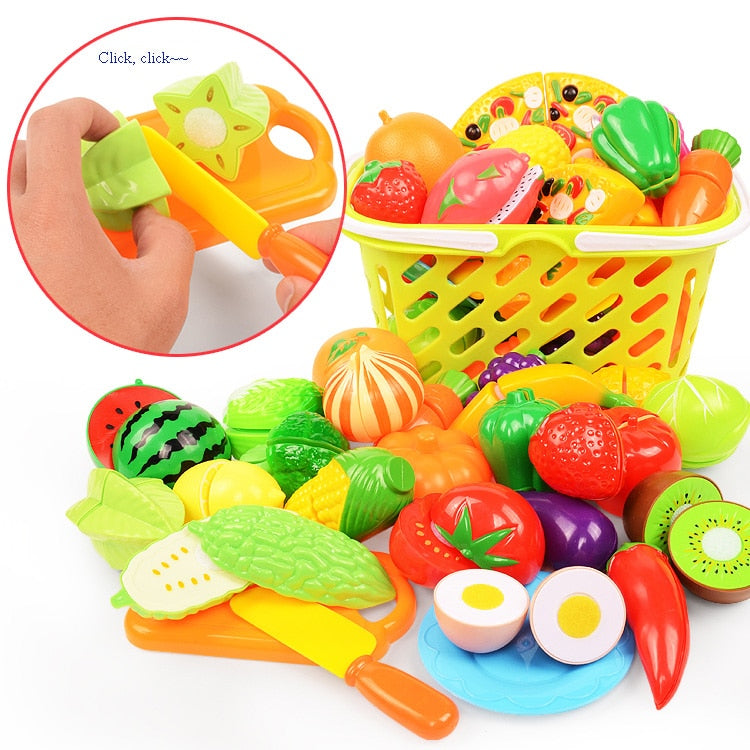 37pcs/lot Children Pretend Role Play House Toy Cutting Fruit Plastic Vegetables Food Kitchen Baby Classic Kids Educational Toys