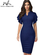 Load image into Gallery viewer, Nice-forever Vintage Solid Color Elegant Office Work vestidos Business Party Bodycon Ruffle Women Pencil Dress B572
