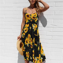 Load image into Gallery viewer, Boho Sexy Floral Dress Summer Vintage Casual Sundress Female Beach Dress Midi Button Backless Polka Dot Striped Women Dress2020
