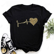 Load image into Gallery viewer, Summer New 90 ’s Leopard Heartbeat Short Sleeve Print Clothing Women&#39;s T-Shirt Harajuku Graphic Clothing Women&#39;s Top,Drop Ship

