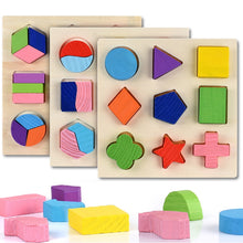 Load image into Gallery viewer, Wooden Geometric Shapes Montessori Puzzle Sorting Math Bricks Preschool Learning Educational Game Baby Toddler Toys for Children
