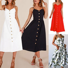 Load image into Gallery viewer, New Women Print Floral Stripe Long dress Sexy V-Neck Sleeveless Button Beach Casual Boho Midi Dress Plus Size 3XL vestidos
