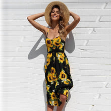Load image into Gallery viewer, New Women Print Floral Stripe Long dress Sexy V-Neck Sleeveless Button Beach Casual Boho Midi Dress Plus Size 3XL vestidos

