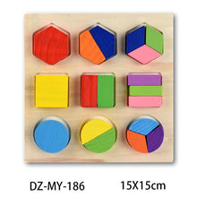 Load image into Gallery viewer, Montessori Wooden Puzzles Hand Grab Boards Toys Tangram Jigsaw Baby Educational Toys Cartoon Vehicle Animals Fruits 3D Puzzles
