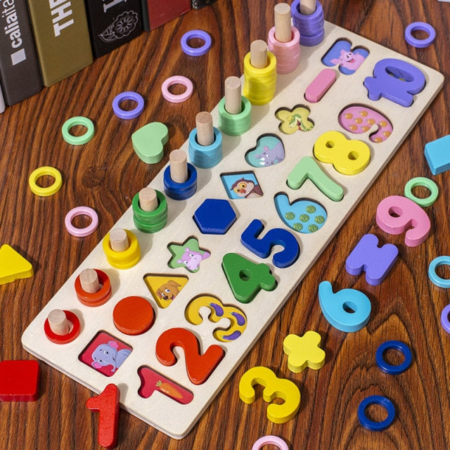 Montessori Educational Wooden Toys Children Busy Board Math Fishing Children's Wooden Preschool Montessori Toy Counting Geometry