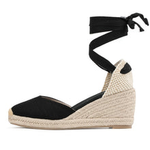 Load image into Gallery viewer, Womens Summer Espadrille Heel Platform Wedge Sandals Ankle Buckle Strap Closed Toe Shoescross-tied Rubber Lace-up
