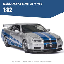 Load image into Gallery viewer, 1:32 Nissan Skyline Ares GTR R34 Diecasts &amp; Toy Vehicles Metal Toy Car Model High Simulation Pull Back Collection Kids Toys
