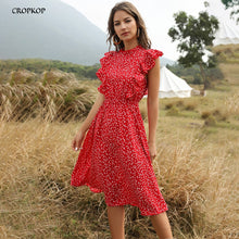 Load image into Gallery viewer, Chiffon Dress Women Elegant Summer Floral Print Ruffle A-line Sundress Casual Fitted Clothes To Knees 2020 Red Dresses For Women
