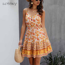 Load image into Gallery viewer, Lossky Summer Women Dress Buttons Cotton Mini Sundress Fashion Sexy Short Backless Slip Elastic Waist 2021 Sleeveless Dresses
