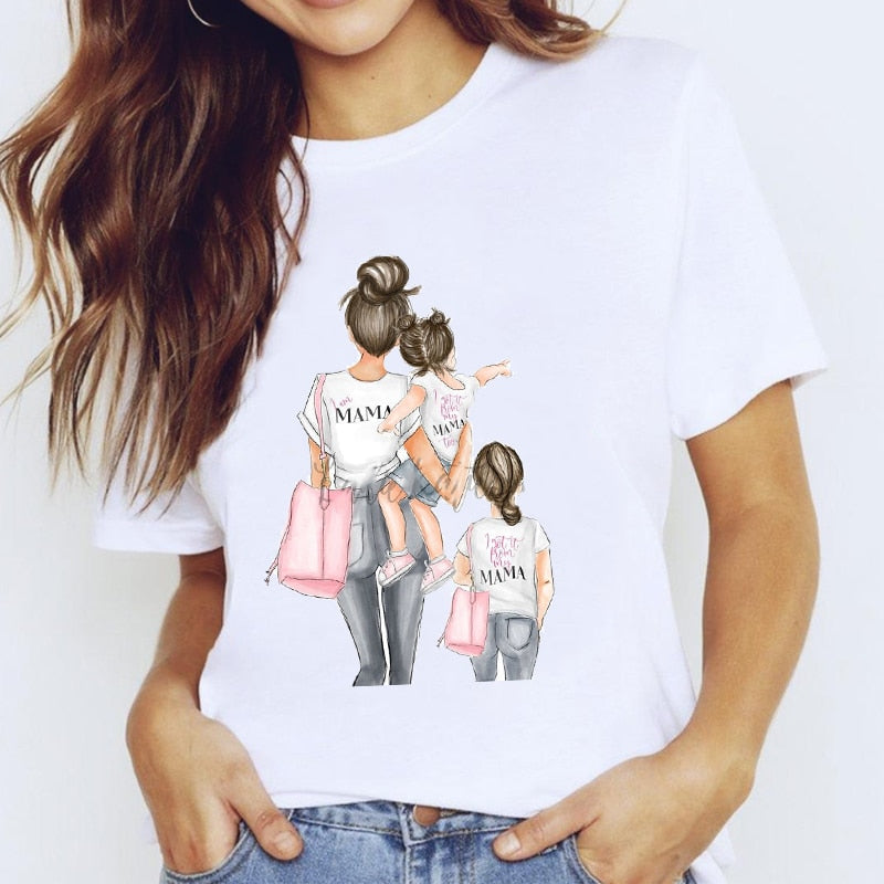 T-shirts Top for Women Cartoon Mama Girls Spring Autumn Mom Love Clothing Print Lady Graphic T Shirt Ladies Female Tee T-Shirt