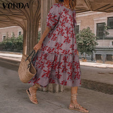 Load image into Gallery viewer, VONDA Mid-Calf Dress Sexy Lantern Sleeve Summer Dresses 2021 Women Sundress Casual Vintage Bohemian Beach Vestidos Plus Size
