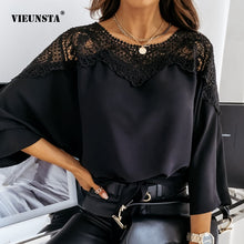 Load image into Gallery viewer, Casual Women Batwing Sleeve Solid Blouse Elegant Spring Lace Crochet Hollow Out Shirts Office Ladies O Neck Pullover Tops Blusas
