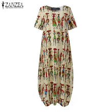 Load image into Gallery viewer, ZANZEA Fashion Summer Maxi Dress Women&#39;s Printed Sundress Casual Short Sleeve Vestidos Female High Waist Robe Femme Plus Size
