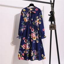 Load image into Gallery viewer, Floral Print Women Dress Female Autumn Long Sleeve Vintage Chiffon Bow Tie Neck Office Lady Shirt Dress Summer Vestidos
