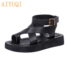 Load image into Gallery viewer, AIYUQI Sandals Women Genuine Leather 2021 Summer New Clip Toe Sandals Ladies Roman Women Shoes Muffin Sandals
